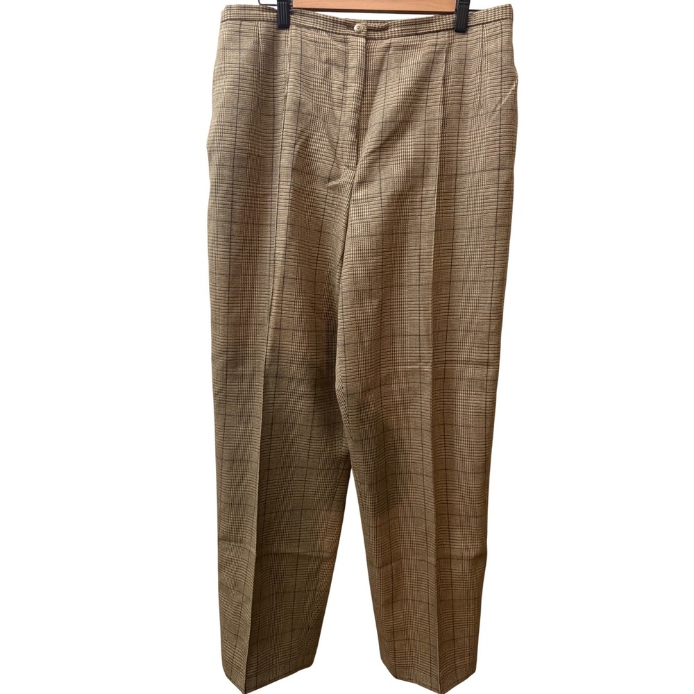Vintage Glen Plaid High Waisted Trousers Tan Brown Straight Leg Dress Pants 36W